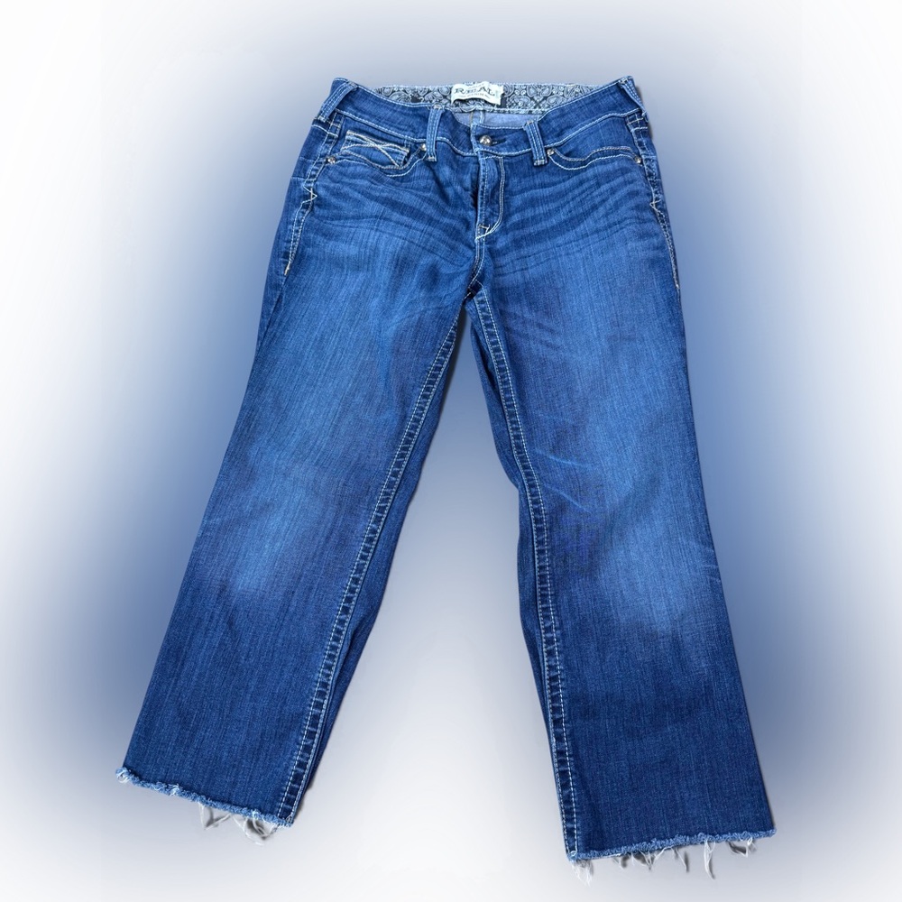 Ariat REAL Women's Blue Denim Jeans Size 32R Mid Rise  Boot Cut Whipstitch READ